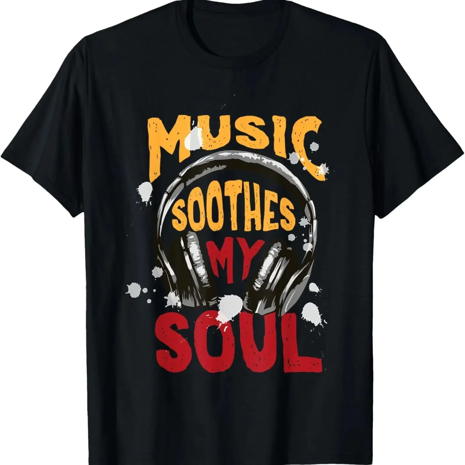 T-shirt « La musique apaise l'âme » vintage délavé pour un usage quotidien, motif graphique élégant, vêtements de créateur pour homme, extensible et confortable