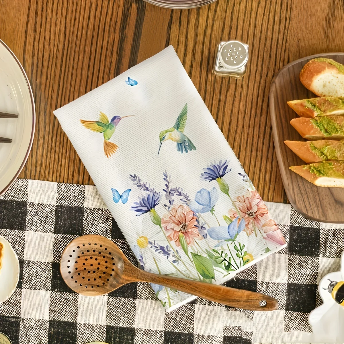 عبوة من مناشف المطبخ على شكل نحلة وطائر طنان | طباعة الأزهار الملونة | لينة ماصة | قماش ديكور متعدد الاستخدام للمطبخ والغرفة #3