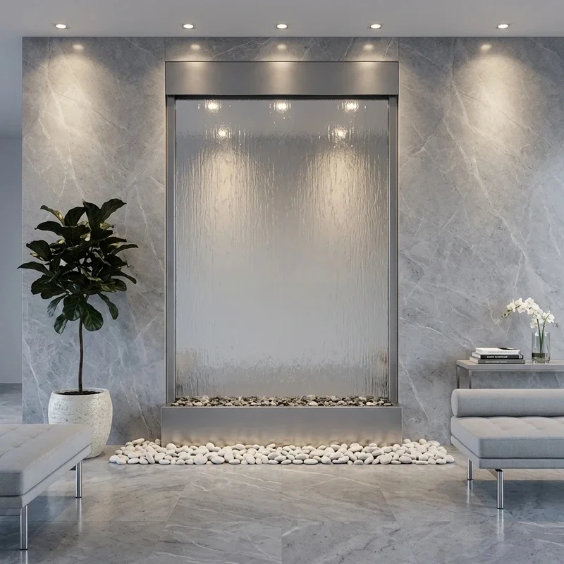 custom.Customized Indoor Contemporary Waterfall Fountain with Company Spa Hotel Glass Wall Restaurant & Shopping