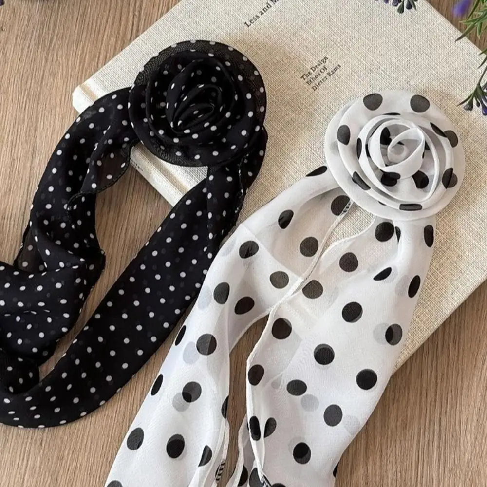 New Detachable Chiffon Long Scarf Versatile Thin Elegant Neck Scarves Polka Dots Sunscreen Hijabs Women Girls Gifts