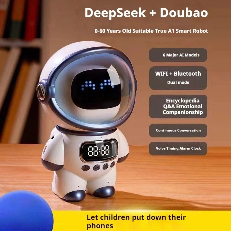 2026 New AI Smart Voice Chat Robot Bluetooth Speaker Digital Alarm Clock Sleep Aid Night Light Kids Home Companion Festival Gift