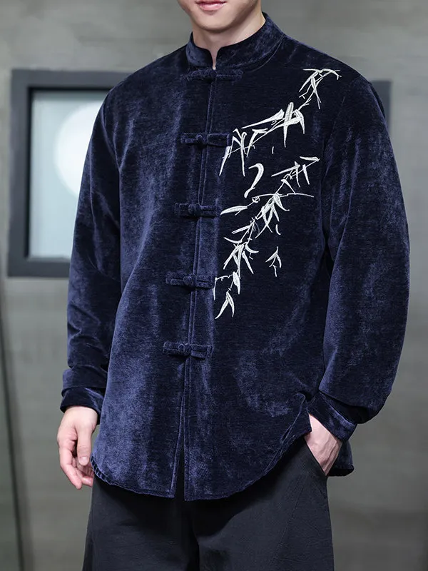 

Retro Chinese Sle Jaet Men's Loose Fit Embroidered Stand Collar Spring Autumn Versatile Large Size Top Button up Coat
