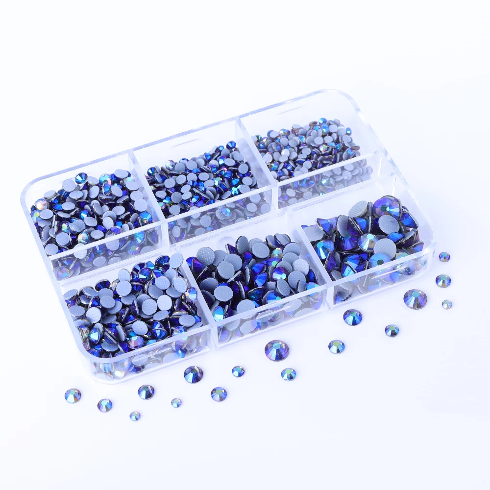 SS6-SS20 1440Pcs Mixed Sizes Glass Hotfix Rhinestones 6Grid Box Flat Back Glitter Crystal Strass Iron On Rhinestones for Clothes