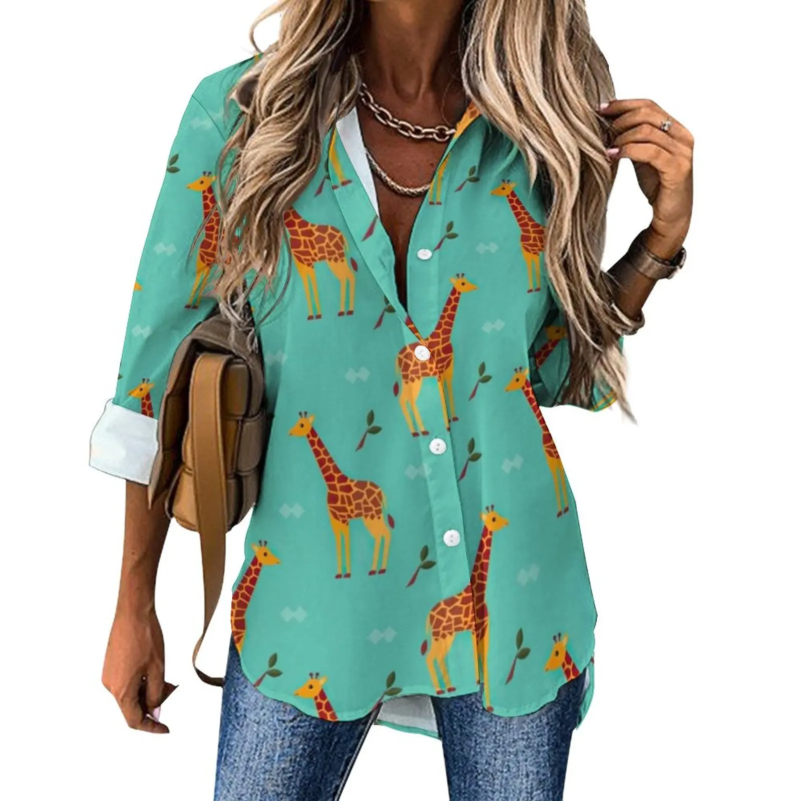 Cute Giraffe Casual Blouse Africa Animal Print Cute Graphic Blouses Woman Long Sleeve Loose Shirt Autumn Oversized Clothing