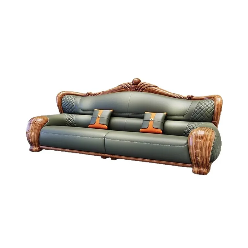 

European-style villa, luxury ebony wood, leather art sofa