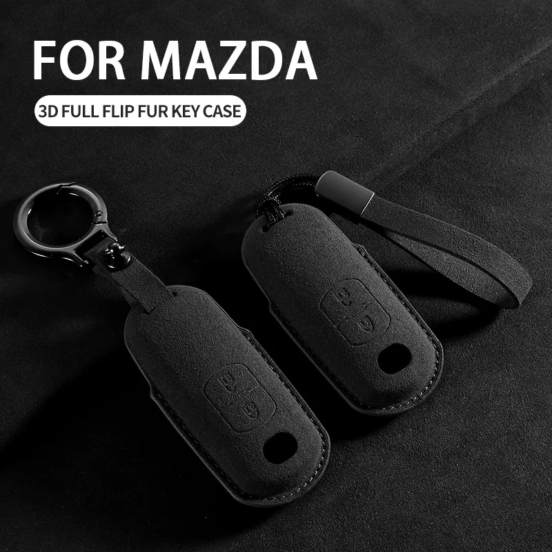 2/3 Buttons Car Remote Key Case Cover Shell for Mazda 2 3 6 Axela Atenza CX-5 CX5 CX-3 CX-7 CX8 CX-9 Suede Car Keyring