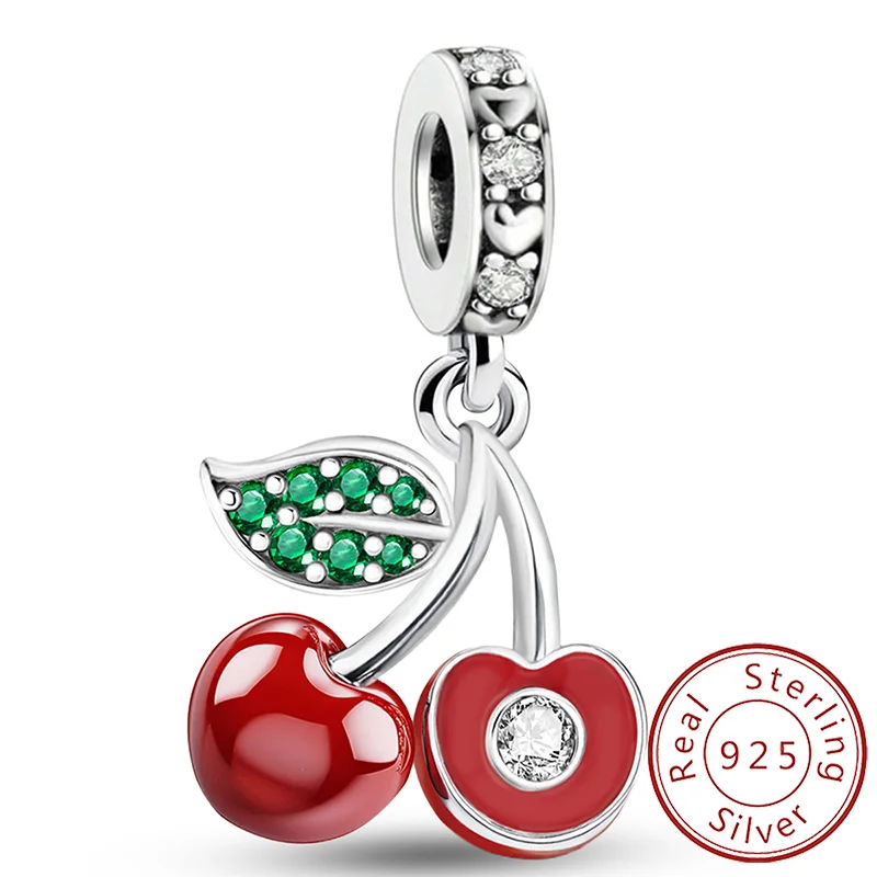 Charm-Anhänger aus 925er-Sterlingsilber, Kirschkoffer, Kaktus-Rock, für Damen, DIY-Armbänder, hochwertiger, personalisierter edler Schmuck