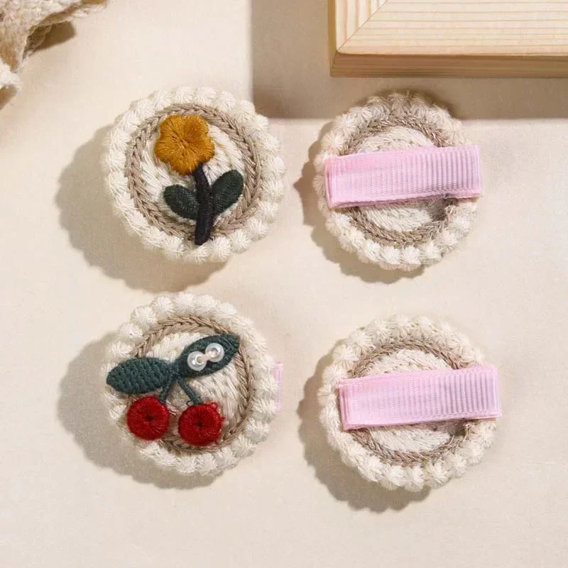 Oaoleer 4Pcs Retro Cherry Knitted Hairpin For Baby Girl Cute Peal Flower Hair Clip Barrettes Hairgrips Headwear Hair Accessories