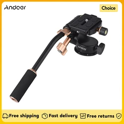 Andoer Q08S 3-Way Damping Video Head Tripod Head with Pan Bar Handle Support 360° Panoramic Shooting for DSLR ILDC Cameras