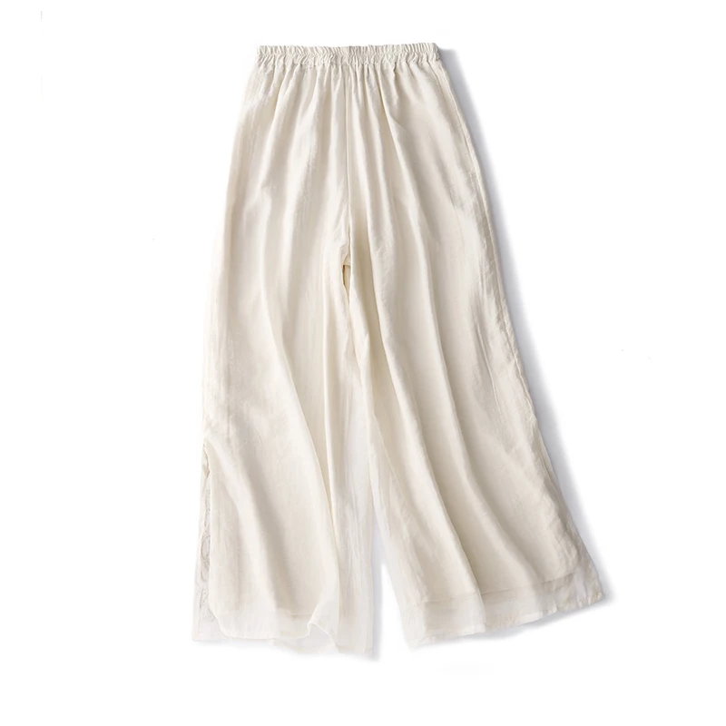 Japanese Sle Wide Leg Pants Summer Thin Double Layer Drifting Long Casual Cotton Linen Skirt Pants High Waist Commute Sle