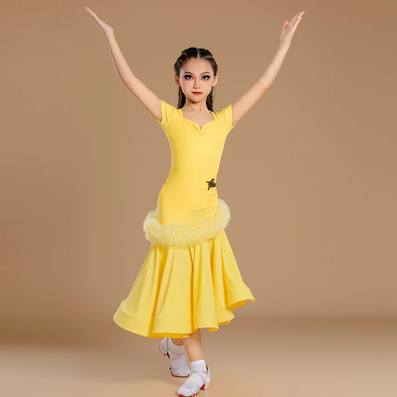 2025 moda meninas vestido de competição de dança latina valsa trajes de dança de salão crianças desempenho vestidos de dança palco wear 12640