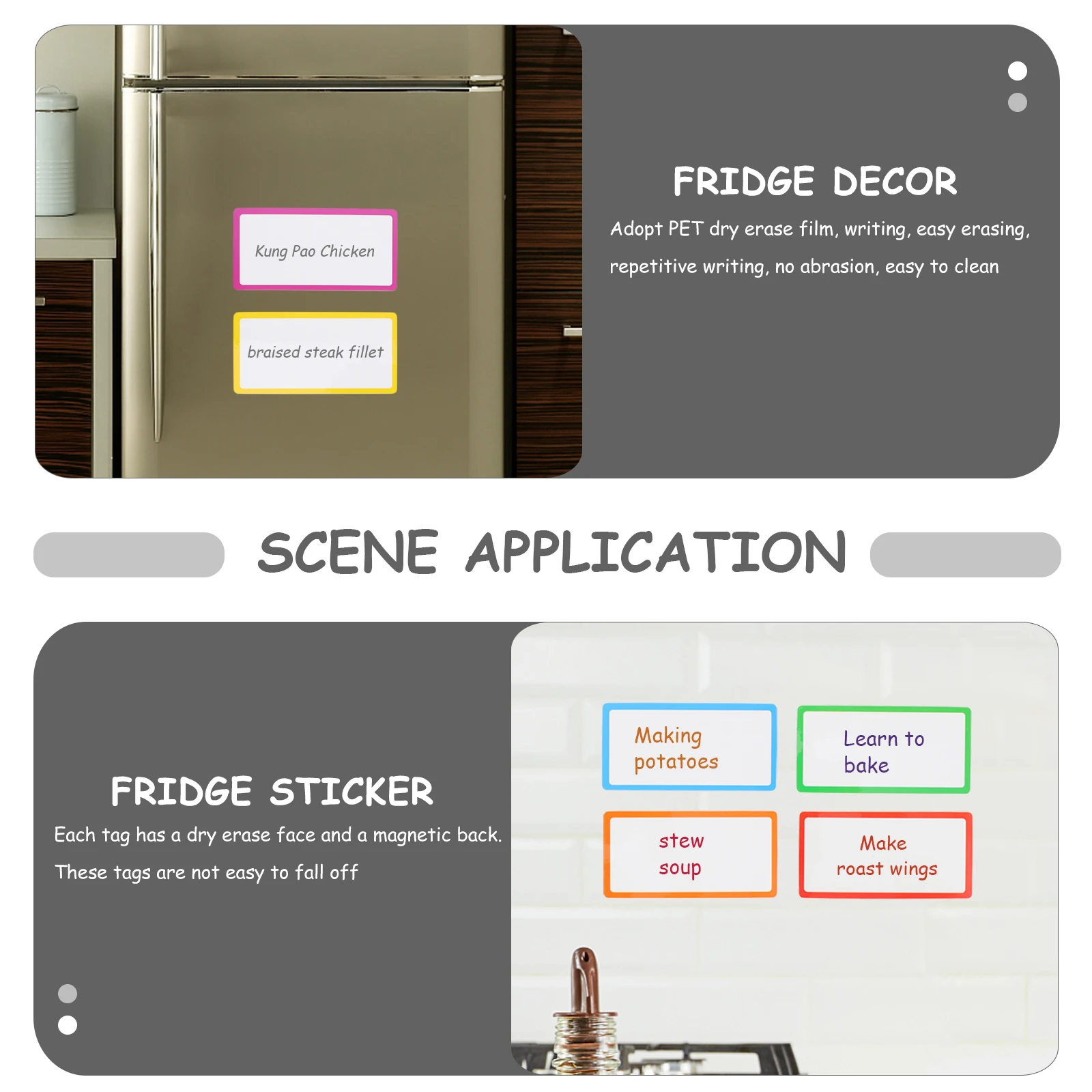 8pcs Magnetic Labels Sticker Dry Erase Reusable Colorful Memo Pad For Fridge Whiteboard School Bus Seat Home Decoration