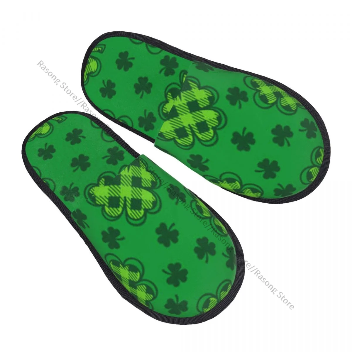 Indoor Shamrock St Patricks Day Clover Pattern Warm Slippers Home Plush Slippers Home Soft Fluffy Slippers