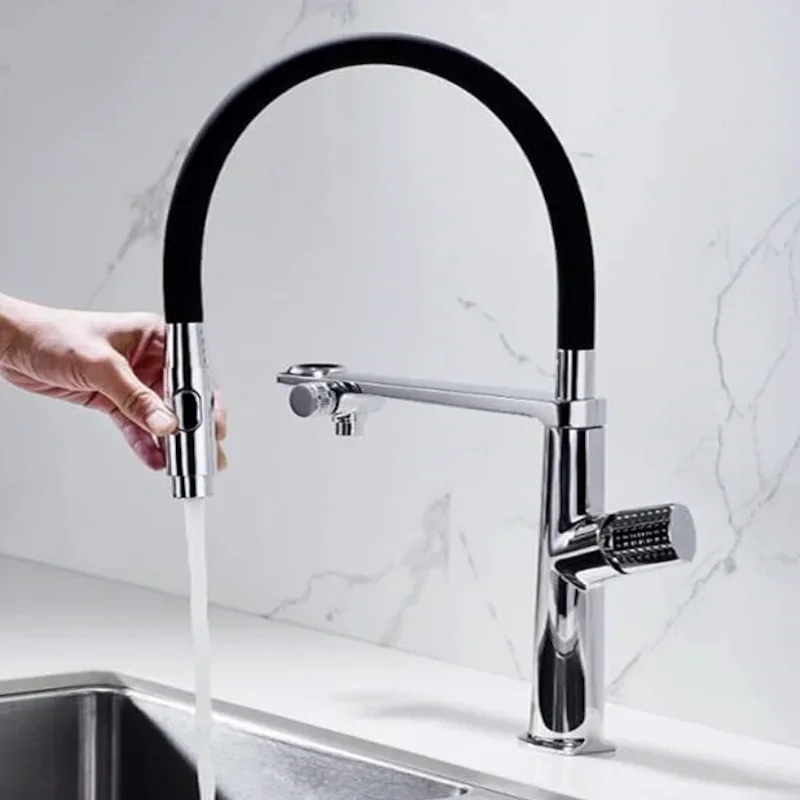 

YYHC-3 Way Kitchen Faucet Swivel Brass Hot and Cold Water Multifunction Single Hole Kitchen Sink Faucet Luxury Kitchen Faucet