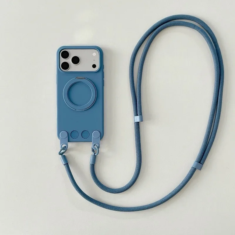 Removable Thick Crossbody Strap Anti-Loss Cord Liquid Silicone Case For iPhone 17 13 14 15 16 Pro Max Shockproof Bumper Cover view 5