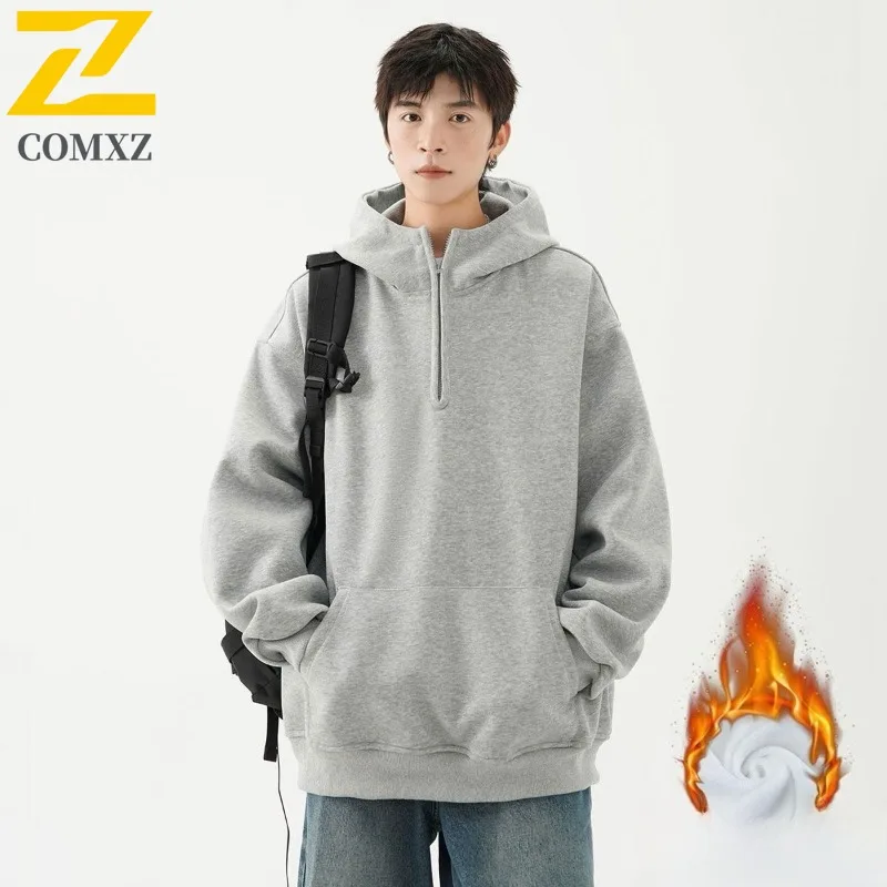 

COMXZ Мужская толстая флисовая куртка для отдыха с капюшоном, удобное пальто для верховой езды, однотонный дизайн, легкая осенне-зимняя одежда для путешествий