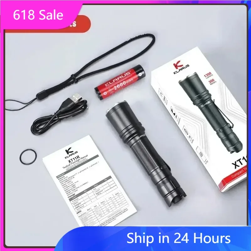 

Klarus XT11R Powerful Tactical Flashlight LUMINUS SST-40 1300lm 18650 Rechargeable Torch Light with 18650 Battery for Camping