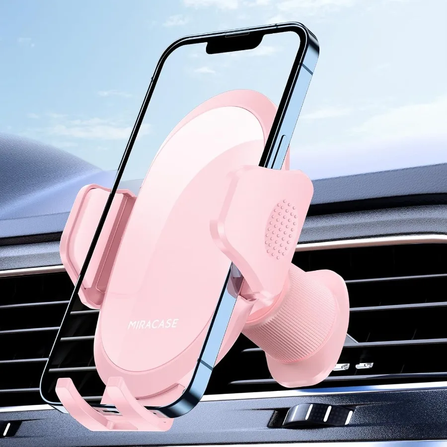 

Pink Universal Car Phone Holder with Metal Hook Clip for Air Vent Mounting: Secure and Adjustable Cell Phone Stand for iPhone A