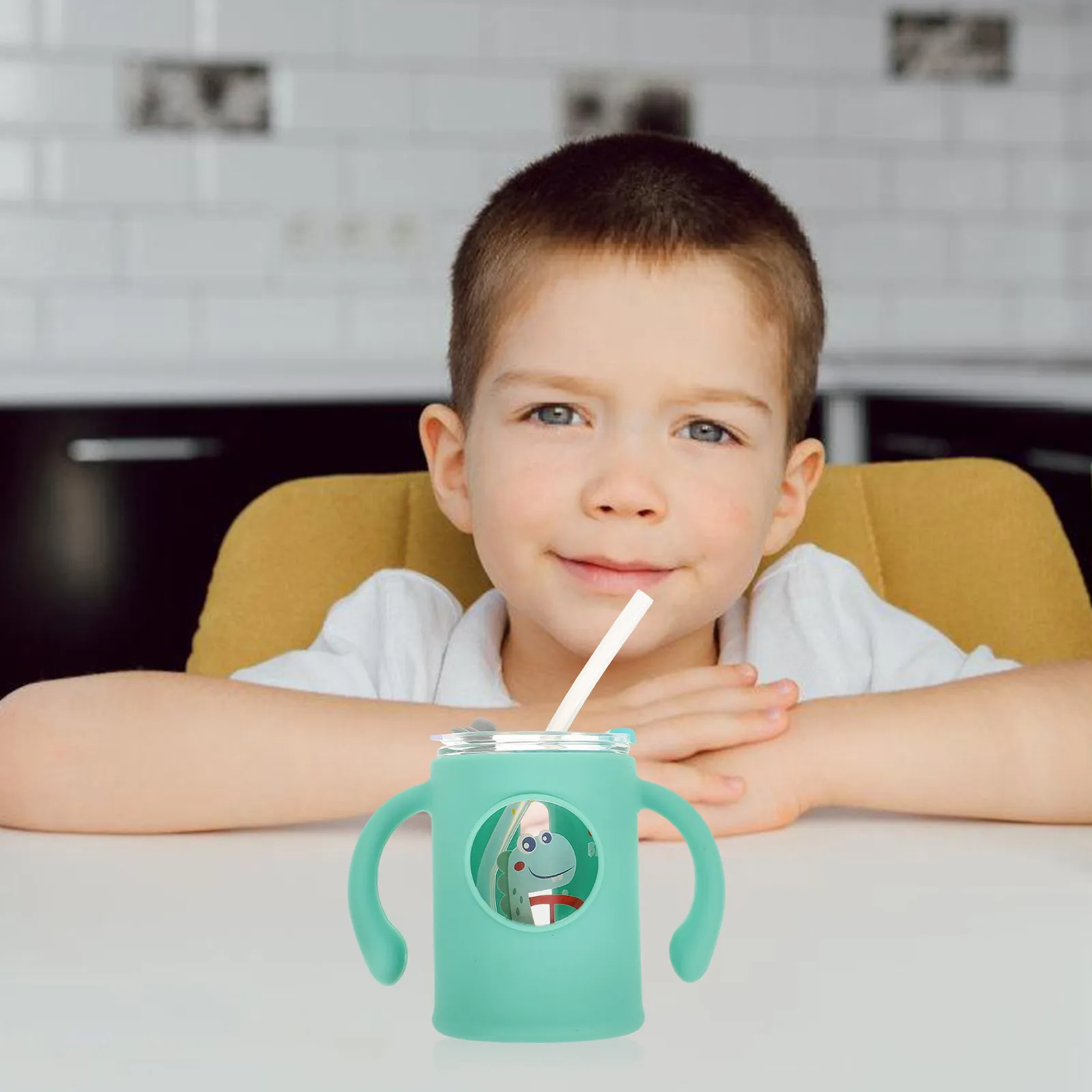double-handle-cartoon-glass-toddler-milk-cup-leak-proof-straw-sippy-cup-unbreakable-kids-drinking-mug-toddler-cups