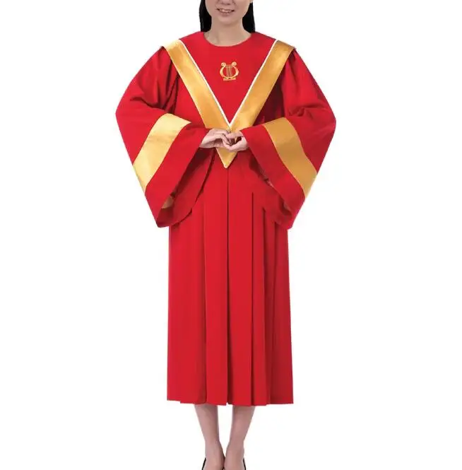 Red Christian Church Choir dress Woman Clergy Robes Poetry Class Holy Gold Collar