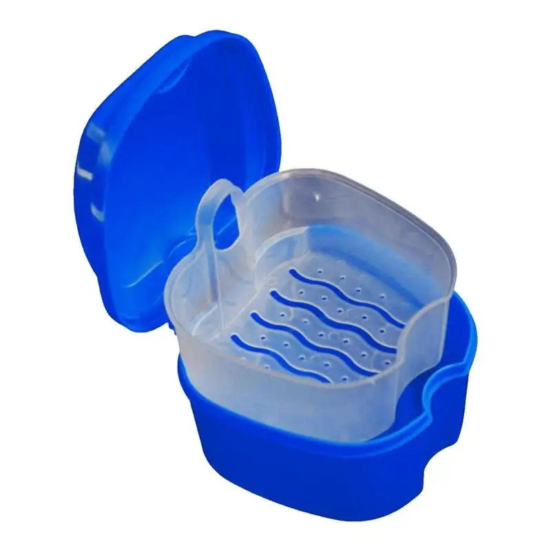 

Dental Tooth Storage Bath Case With Net Strainer Denture Storage Box Portable Denture Container Denture Cleaning Solution Case