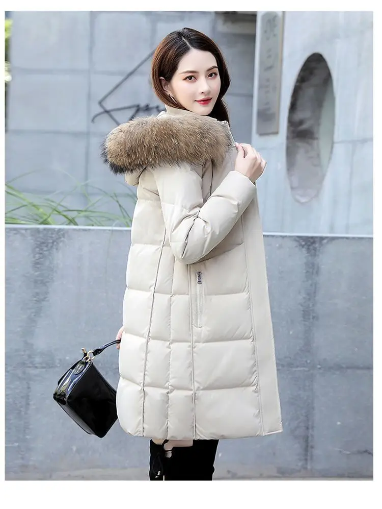 куртка женская зимня 2023 New Hoode Fur Collar Down Cotton Coat Elegant Ladies Winter Jacket Quilted Women Warm Snow Parkas