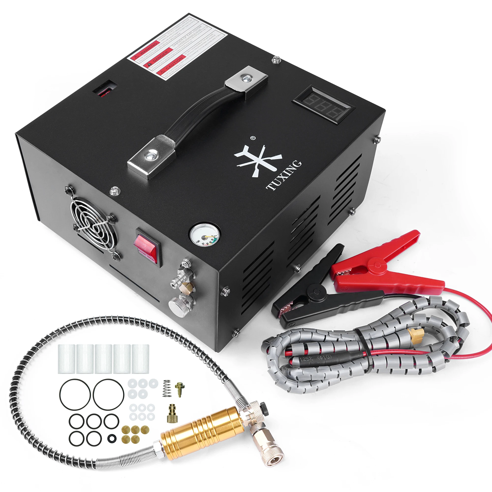 Compresseur d'air PCP TUXING TXES061 300 bars 12V 4500 PSI portable haute pression avec adaptateur secteur intégré pour bouteille de plongée sous-marine