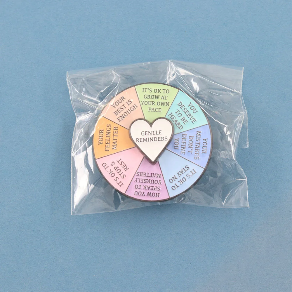 Drehbare Herz-Anstecknadel mit sanften Erinnerungen, positive Affirmation, drehbare Brosche, Anstecknadel zur Förderung der psychischen Gesundheit, Geschenk für Freunde – Detail 9