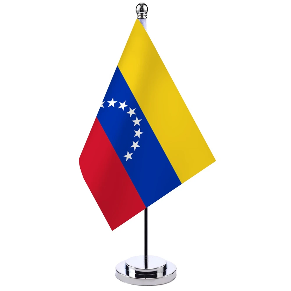 14x21cm Office Desk Flag Of Venezuela Banner Boardroom Table Stand Pole The Venezuelan Cabinet Flag Set Meeting Room Decor