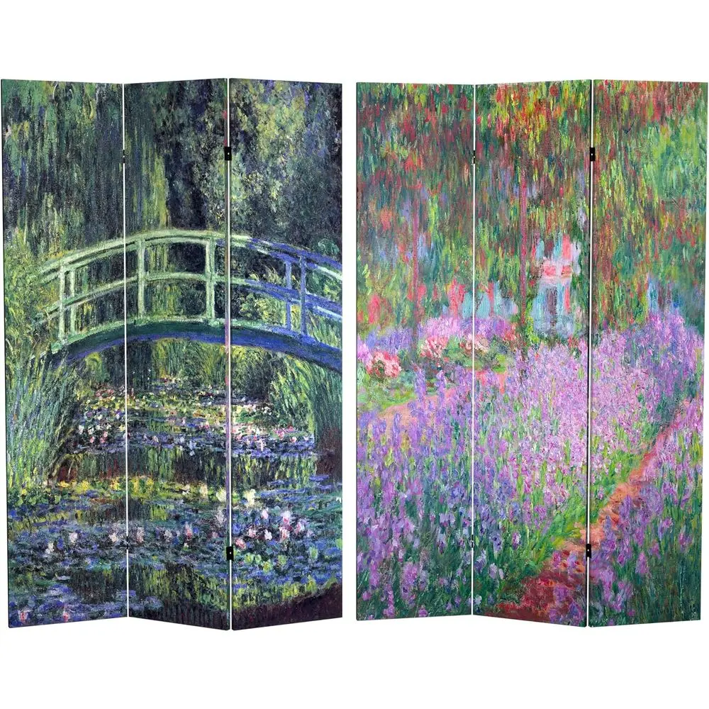 Double-Sided Monet-Inspired Water Lily Canvas Room Divider