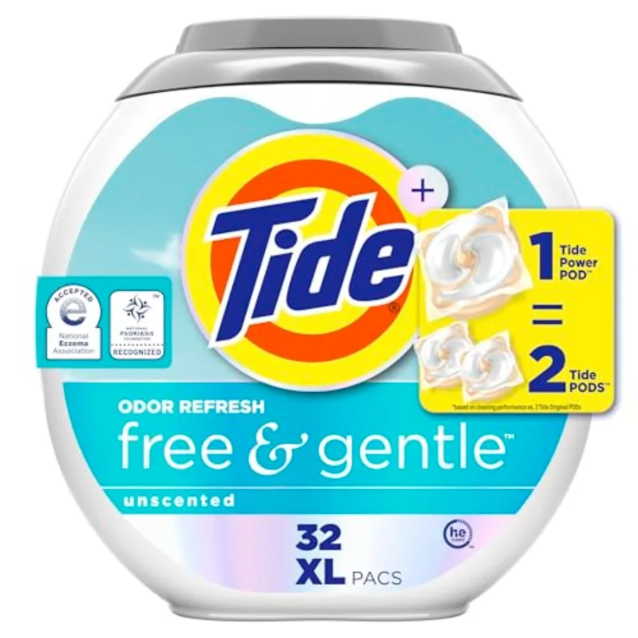 

Tide PODS Free and Gentle Odor Refresh Laundry Detergent Packs, 32 Count, Hypoallergenic Laundry Detergent Pods