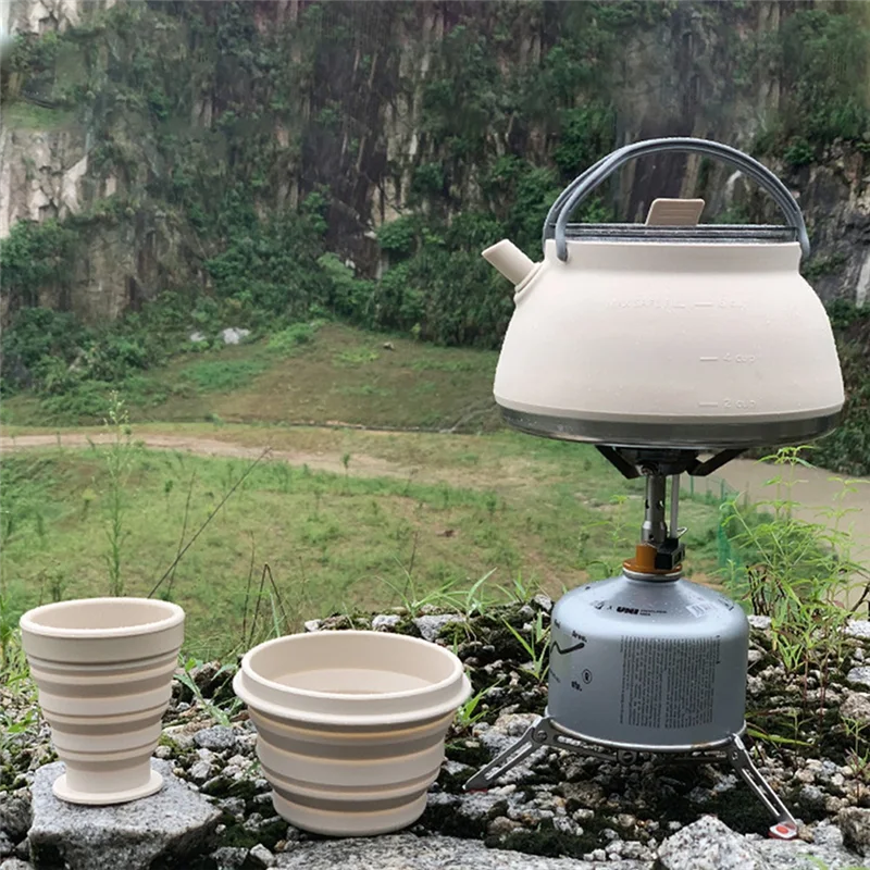 

A74E-Portable Foldable Camping Kettle, Coffee Pot Foldable Silicone Kettle With Handle For Hiking, Travel And Outdoors