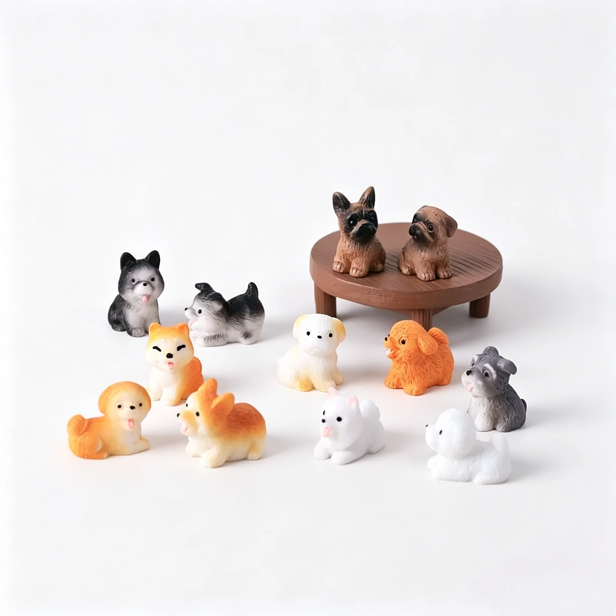 12Pcs 1:12 Scale Mini Puppy Dog Resin Model Kawaii Animal Figurine Trinkets for DIY Keychain Landscape Scene Decoration