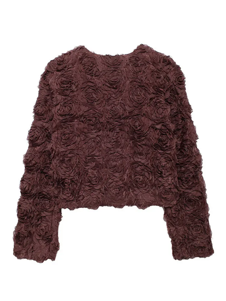 HH Women Fashion Flower Extured Cropped Jacket O Neck Long Sleeve Cardigan Coats Lady High Street Outerwear Chic Tops