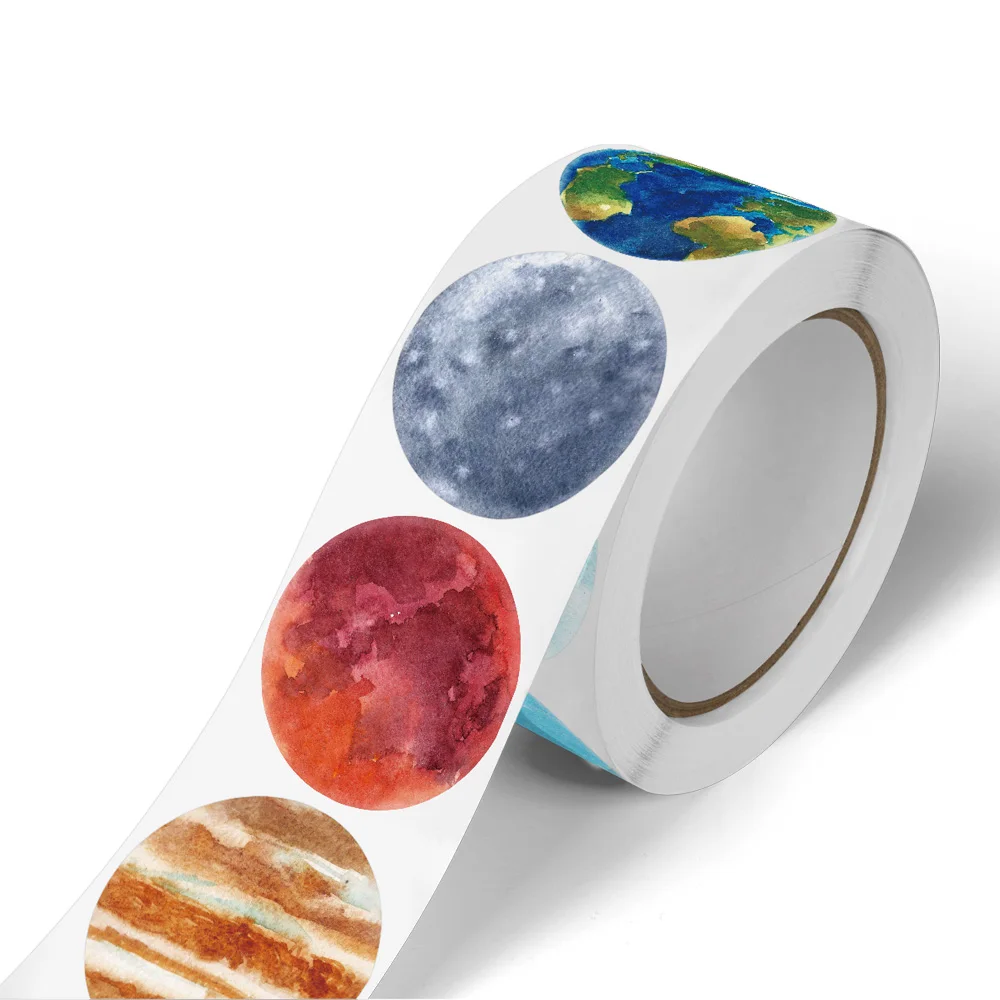 500 قطعة/لفة النظام الشمسي الكواكب الملونة ملصقات 2.5 سنتيمتر/1.0 ''معرفة الفضاء التعلم تزين الهدايا غلاية الهاتف القرطاسية التسمية #3