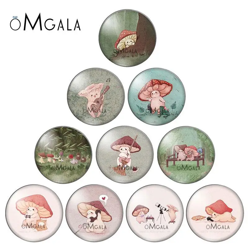 Cute Cartoon Mushroom Baby10pcs mixed 10mm/12mm/14mm/16mm/18mm/20mm/25mm Round photo glass cabochon flat back Making findings