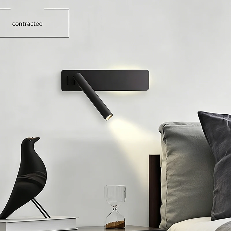 

Rotatable LED Wall Lamp Bedside Reading Light With Surface Mount Switch Hotel Bedroom Headboard Spotlight Indoor Sconce Lighting