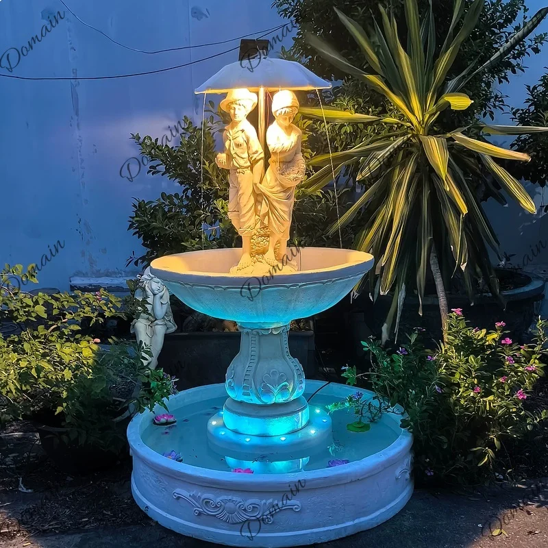 European Style  Fountain Garden Water Feature Couple Statue Outdoor Courtyard Decor