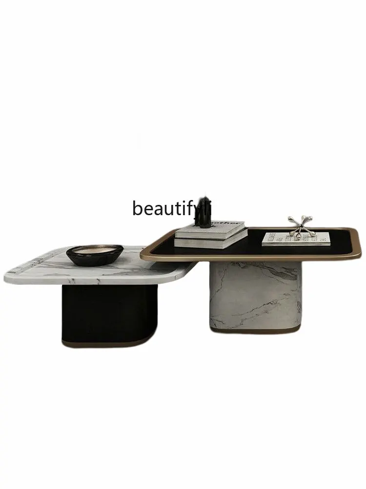 Designer Combined Tea Table Light Luxury Minimalist Marble Small Apartment Living Room Stainless Steel Square Tea Table