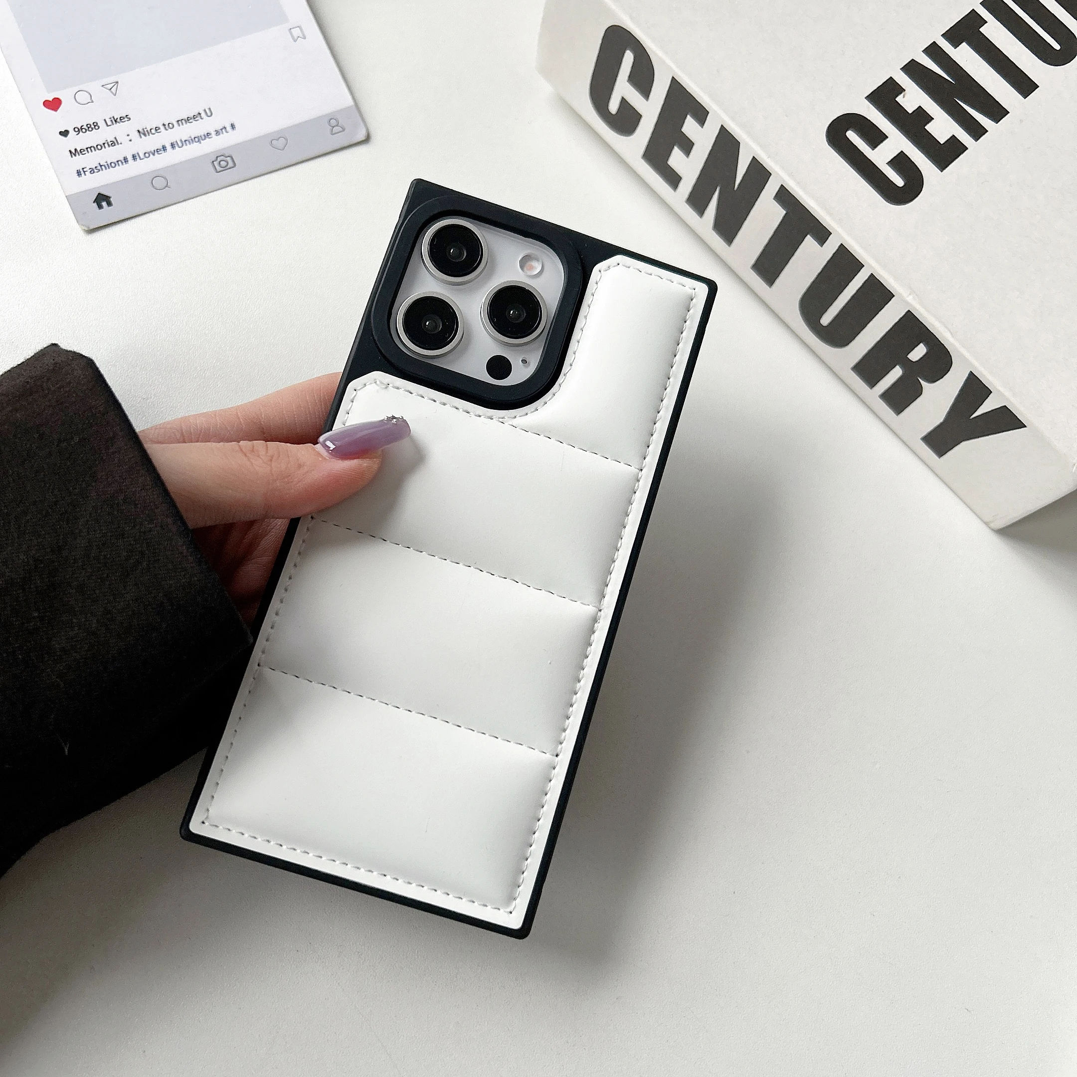 Square Down Jacket Black White Mobile Phone Cases For iPhone 17 Air 16 15 14 13 Pro Max Protective S