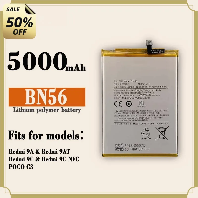 BN56 5000mAh Phone Battery for Redmi 9A/9C POCO C3 for RedMi 9AT POCO C31 for REDMI 9i 10A Replacement Batteries
