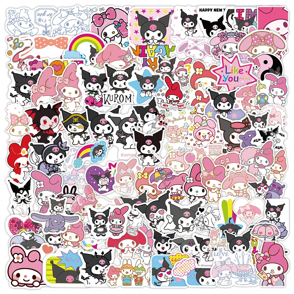 10/30/50/100 pçs sanrio anime minha melodia kuromi adesivos bonito dos desenhos animados decalques para crianças brinquedo diy garrafa de água telefone notebook decalques