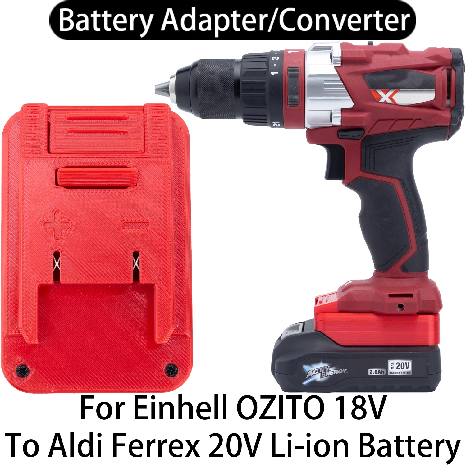 Battery Adapter Converter for Einhell OZITO 18V Li-ion Tool to Aldi Ferrex 20V Li-ion Battery Adapter Power Tool Accessory