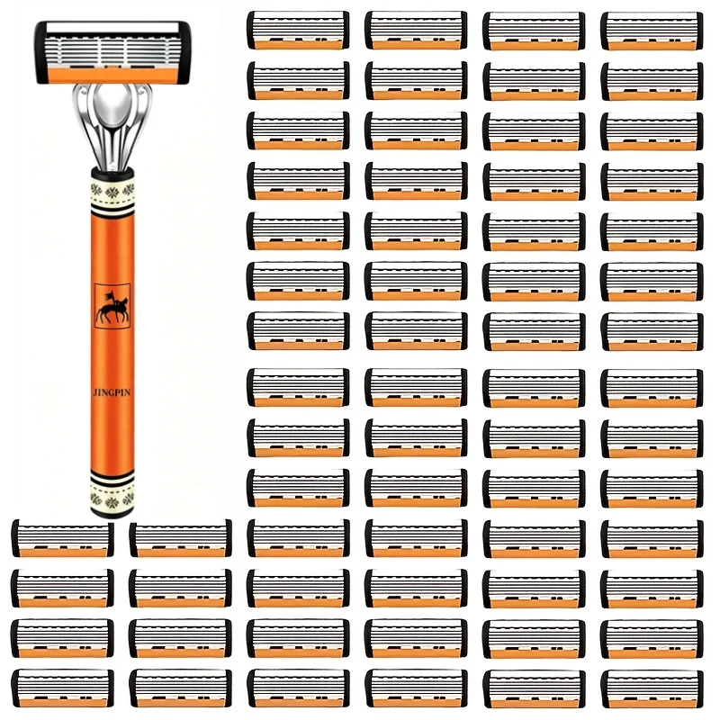2h48pcs Six Layers Safety Razor for Mens Shaving &Womens Stainless Steel Changeable Shaver for Thick Beards Razor Hair Removal
