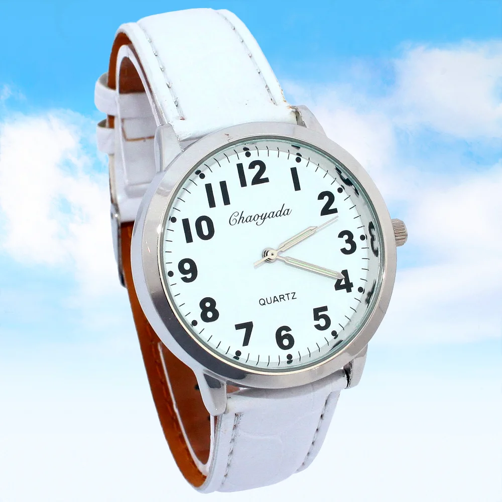 Fashion Quartz Watch round Number Display Leather Student Wristwatch