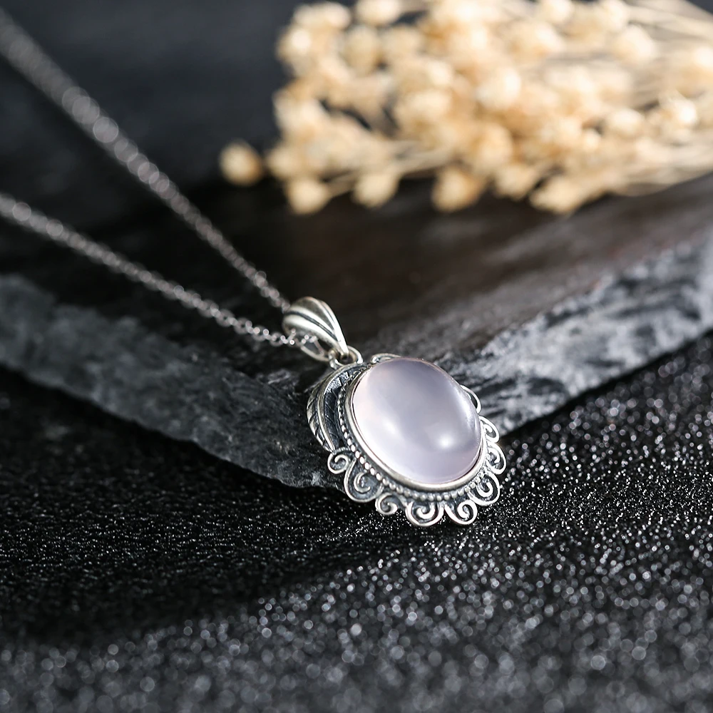 S925 pure silver necklace paired with natural powder crystal impurity free pendant women's necklace boutique jewelry accessories