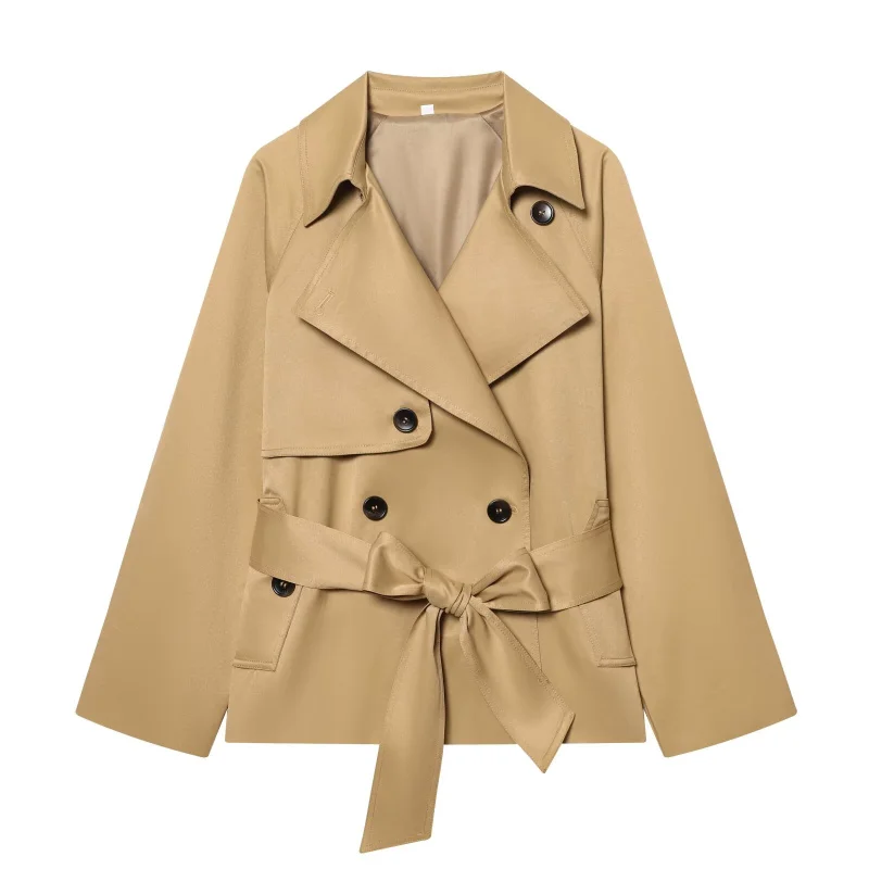 ETJ Herfst 2025, nieuwe collectie dames Britse stijl revers double-breasted Maillard kleur riem casual trenchcoat