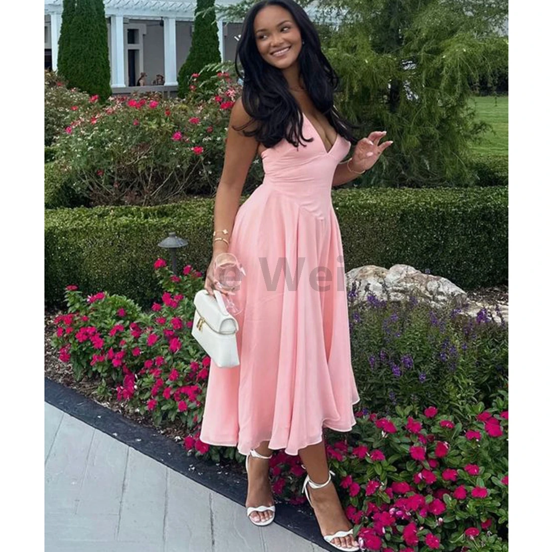 

Sleeveless V Neck Chiffon Prom Dress A LINE Elegant Evening Gown for Women Customize