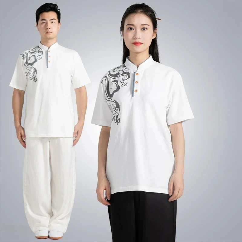 Shortsleeves Cotton Martial arts Tai Chi Shirts Kung fu Wing Chun Qigong Jackets Wushu Training Top Only