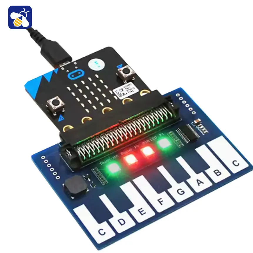 Micro:bit Expansion Board Mini Piano Music Expansion Board Cool Colourful Lights/Buzzer/Keypad I2C Interface Communication